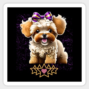 Maltipoo sweet puppy with a purple bow Sticker